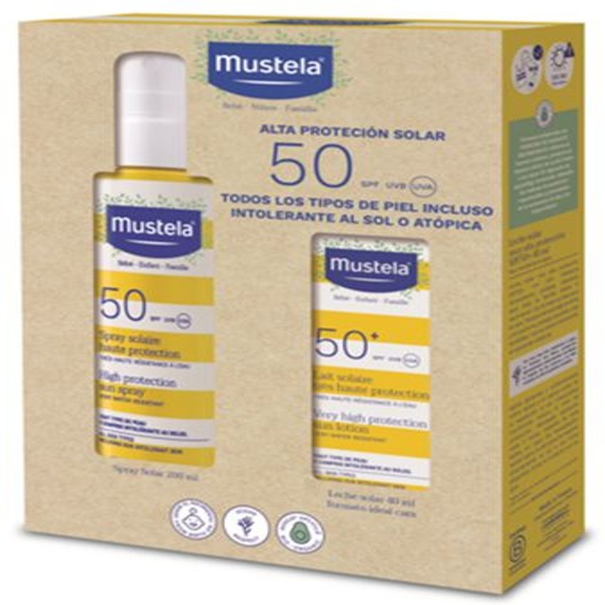Pack Spray Solar Alta Protección SPF50 + Leche Solar para Cara Muy Alta Protección SPF50+ · Mustela