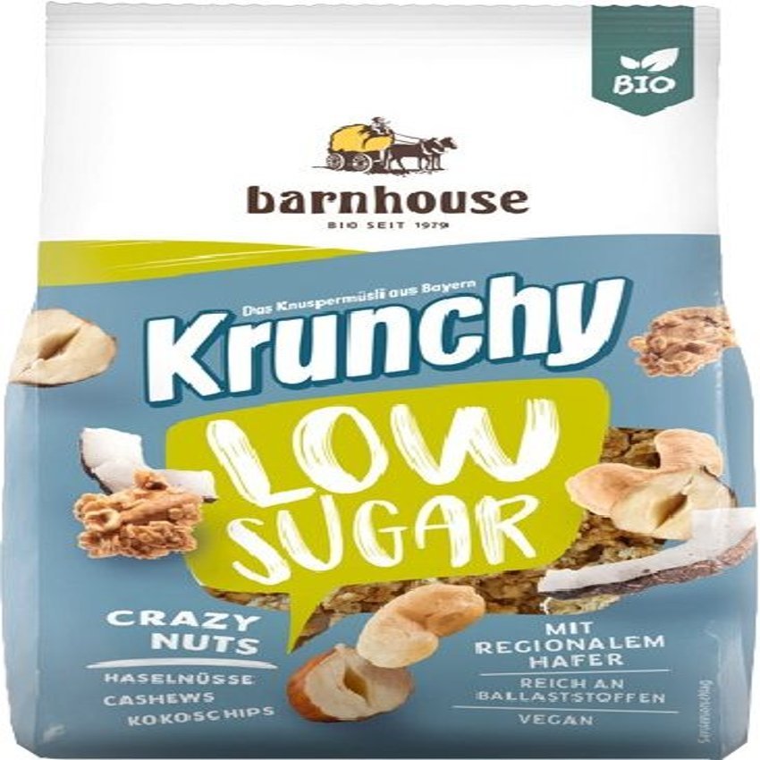Muesli Krunchy con Frutos Secos Bajo en Azúcar Crazy Nuts Bio · Barnhouse · 375 gramos