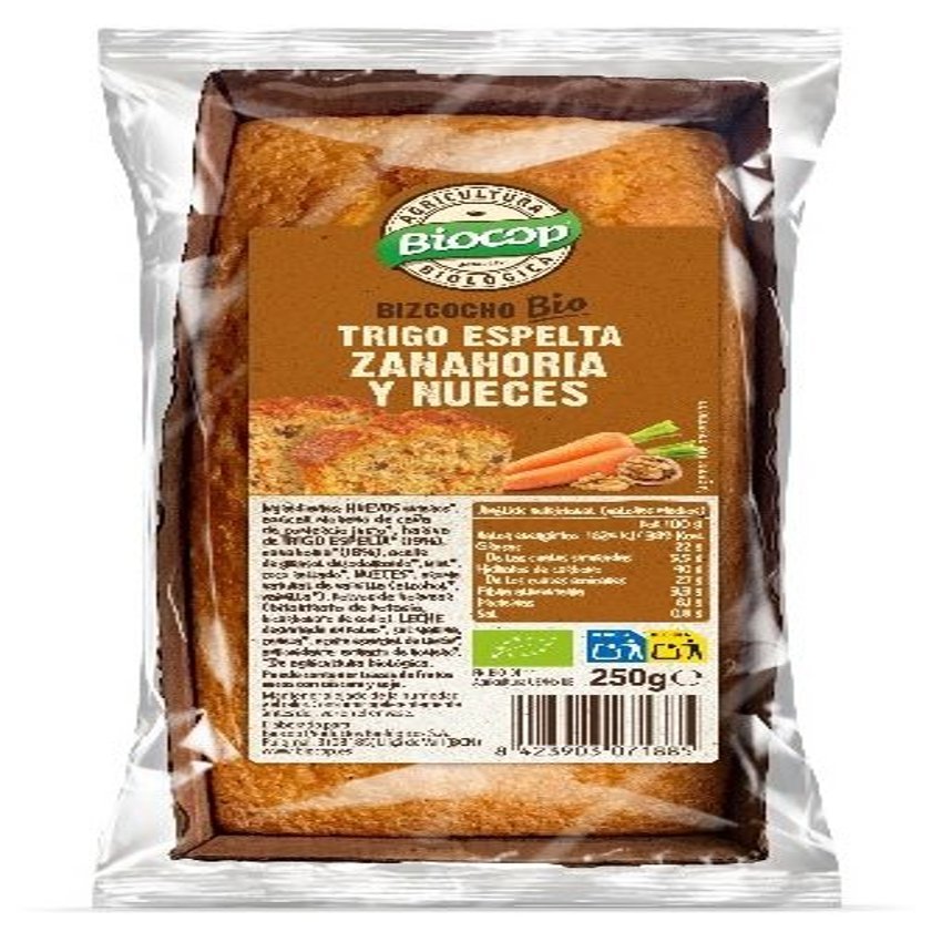 Bizcocho de Trigo Espelta de Zanahoria y Nueces · Biocop · 250 gramos