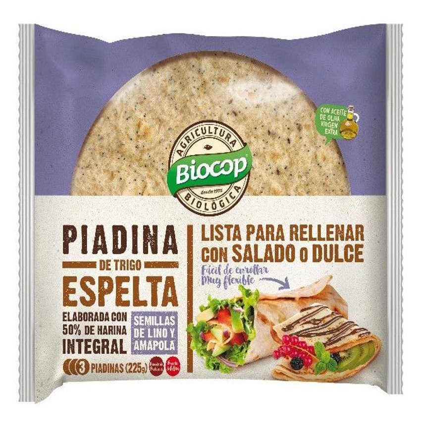 Piadina de Trigo Espelta con Semillas de Lino y Amapola · Biocop · 225 gramos